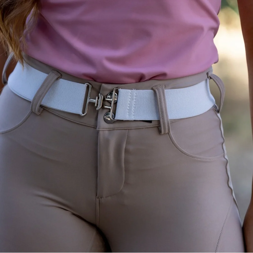 White with gold buckle Surcingle Belt Elastic One Size Fits All equestri…